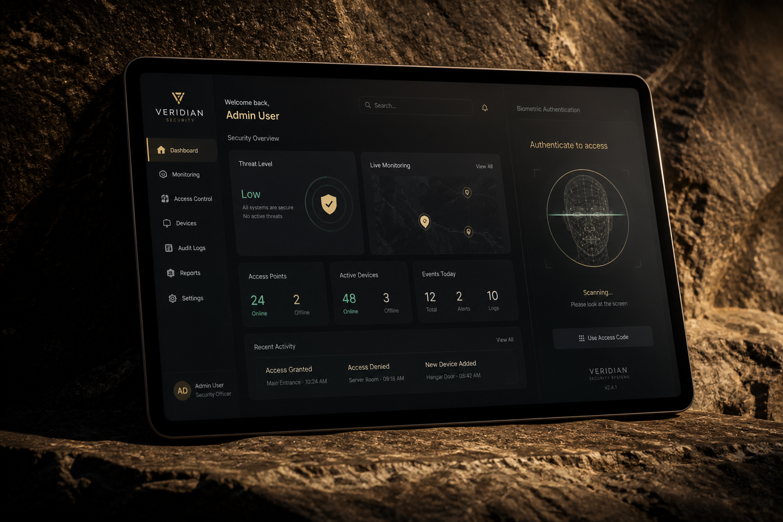 Smart security application with facial authentication dashboard
